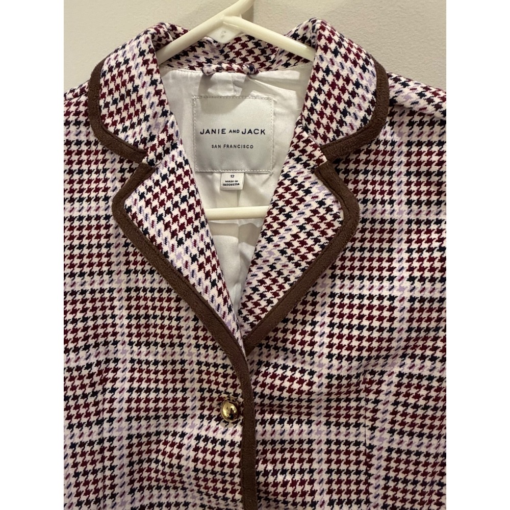 Janie and Jack Girls Houndstooth Peplum Blazer Jacket Burgundy Navy Size 12